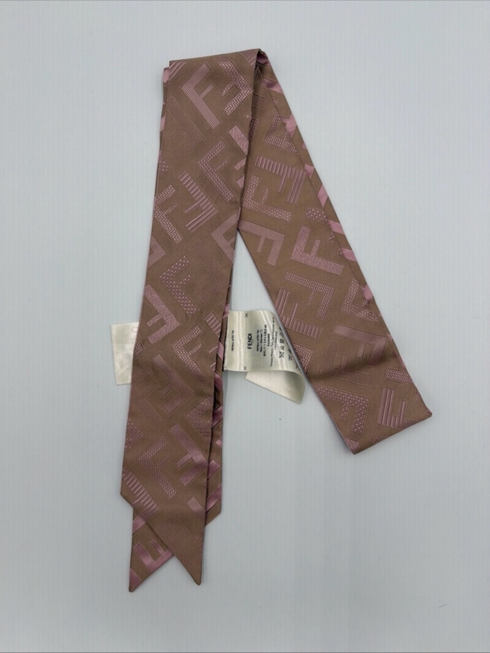 Fendi Mauve Pink and Brown Silk Skinny Scarf